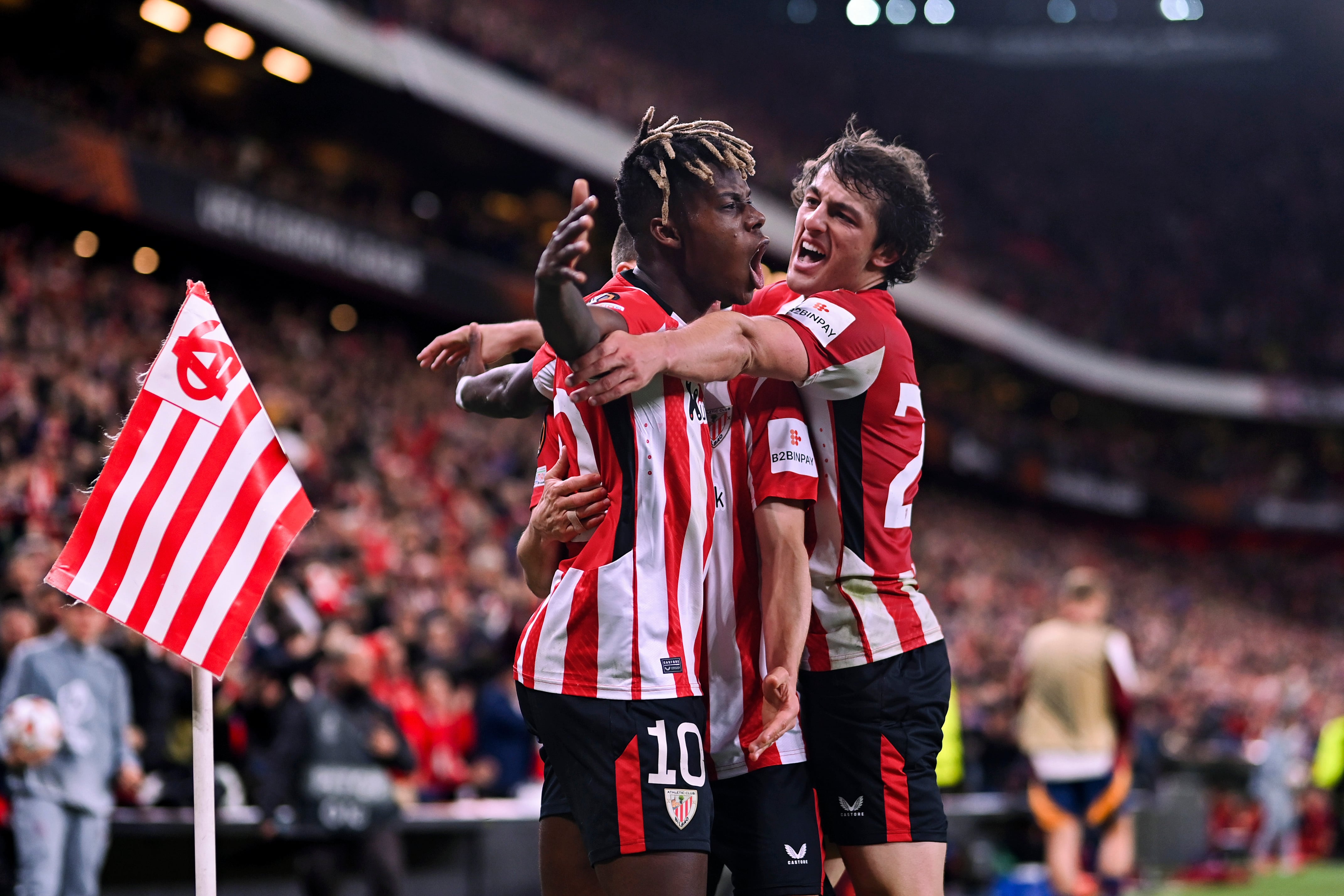 Nico Williams celebra uno de sus goles con el Athletic Club.